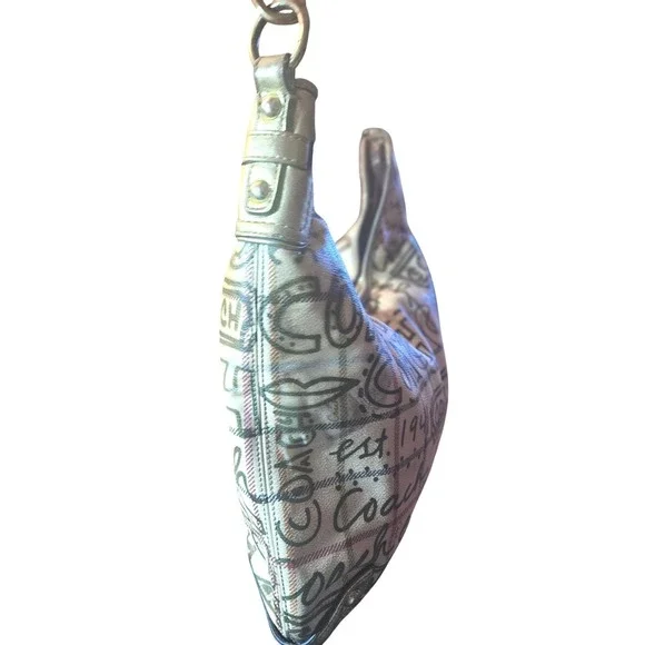 Coach Est 1941 Hobo Shoulder Bag Beige Plaid Script Logo - Picture 5 of 14